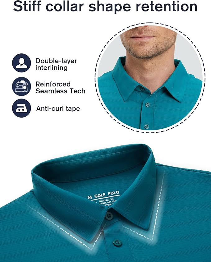 fit space Men’s Performance Golf Polo, Cooling Tennis Shirts, Seamless Stretch, Quick-Dry Short Sleeve with IceSilk Tech