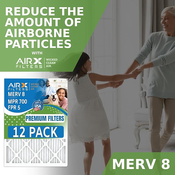 20x24x1 Air Filter MERV 8 Rating, 12 Pack of Furnace Filters Comparable to MPR 700 & FPR 5 - Made in USA by AIRX FILTERS WICKED CLEAN AIR.