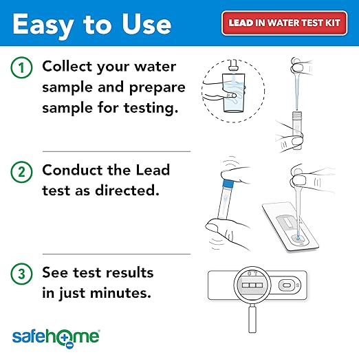 Safe Home® DIY Lead in Drinking Water Test Kit – Advanced Detection to 4 PPB – 5-Minute Test – 3 Levels of Test Results – EPA Lab Certified – Made in The USA – (1 Pack)