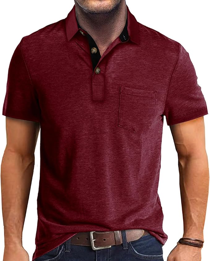 SEGANUP Men's Fashion Polo Shirts Short Sleeve Casual Cotton Golf Shirts Moisture Wicking Polo Shirt with Pocket