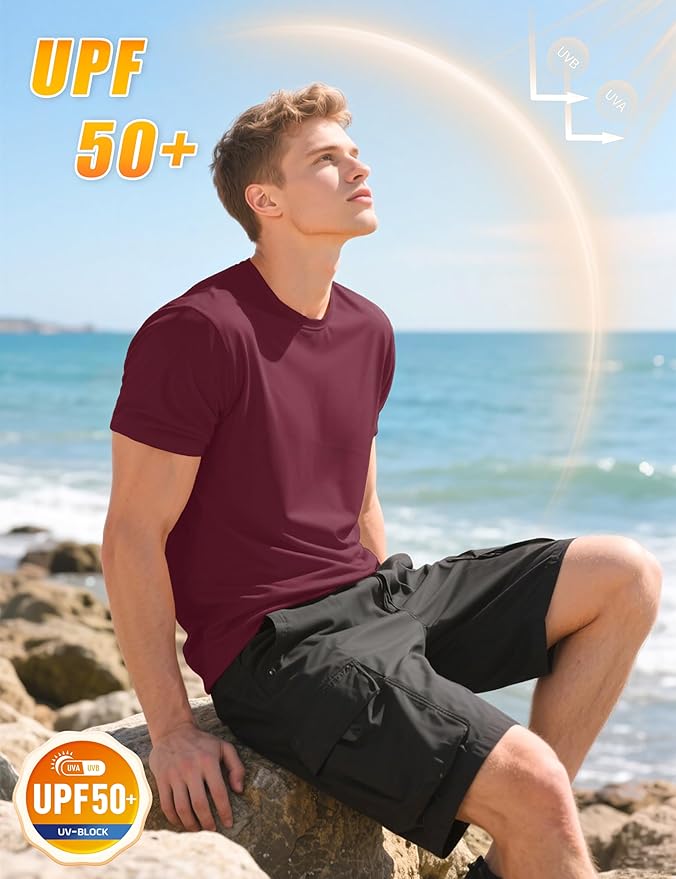 KEFITEVD Men's Short Sleeve UPF 50+ Sun Protection Shirts Quick Dry Rashguard Swim Shirt SPF Workout Fishing Athletic T-Shirt