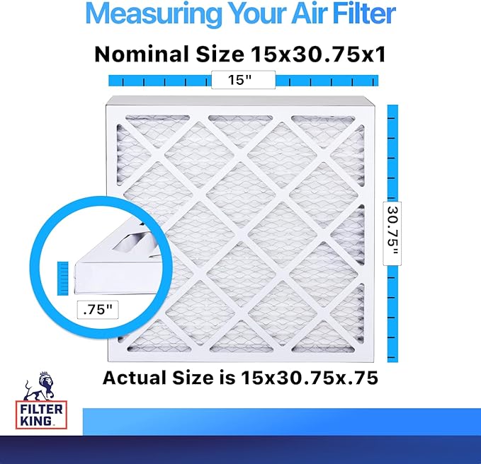 Filter King Air Filters 15x30.75x1 | 3-PACK | MERV 8 HVAC Pleated AC Furnace Filters | Actual Size 15 x 30.75 x .75