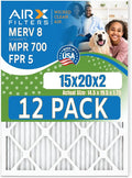 15x20x2 Air Filter MERV 8 Rating, 12 Pack of Furnace Filters Comparable to MPR 700 & FPR 5 - Made in USA by AIRX FILTERS WICKED CLEAN AIR.