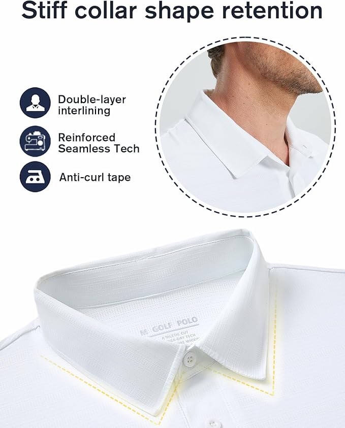 fit space Men’s Performance Golf Polo, Cooling Tennis Shirts, Seamless Stretch, Quick-Dry Short Sleeve with IceSilk Tech