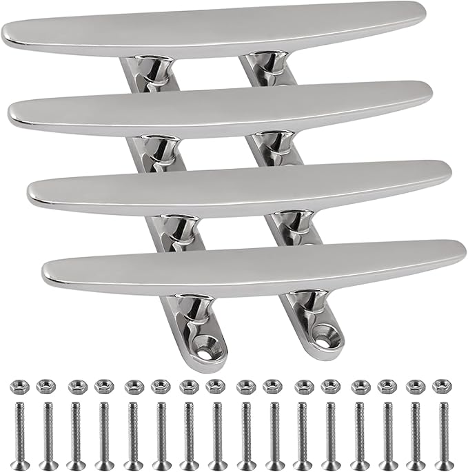 SHENGHUISS Boat Cleat 316 Stainless Steel Open Base Boat Dock Cleats Flat Top Mooring Cleat for Boat, Deck, Dock, Hook (4"/5"/6"/8"/10"/12")