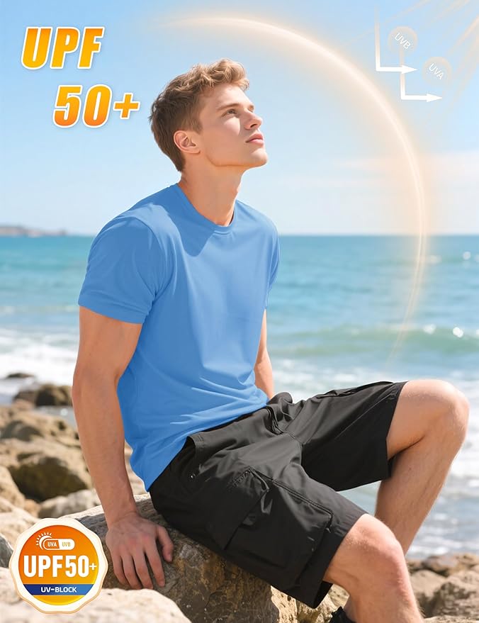 KEFITEVD Men's Short Sleeve UPF 50+ Sun Protection Shirts Quick Dry Rashguard Swim Shirt SPF Workout Fishing Athletic T-Shirt