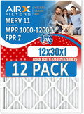 12x30x1 Air Filter MERV 11 Rating, 12 Pack of Furnace Filters Comparable to MPR 1000, MPR 1200 & FPR 7 - Made in USA by AIRX FILTERS WICKED CLEAN AIR.
