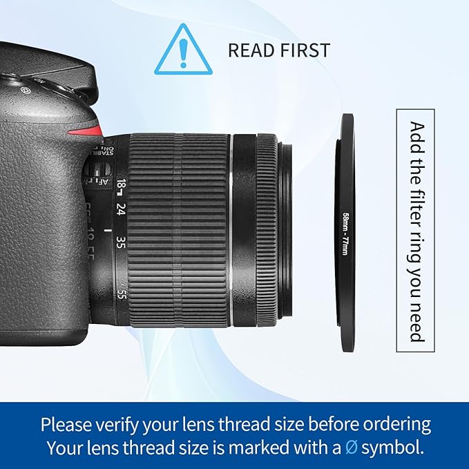 58-77mm Step-Up Ring Adapter, 58mm to 77mm Step Up Filter Ring for 58mm Lens Mount 77mm for DSLR Lenses and ND UV CPL IR Filters （58-77mm）