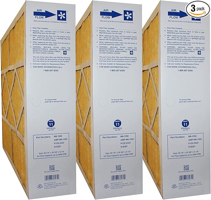 M8-1056 20x25x5 (Actual Size: 20-1/4 x 25-3/8 x 5-1/4) Amana & Five Seasons MERV 11 Media Filter (3 Pack)