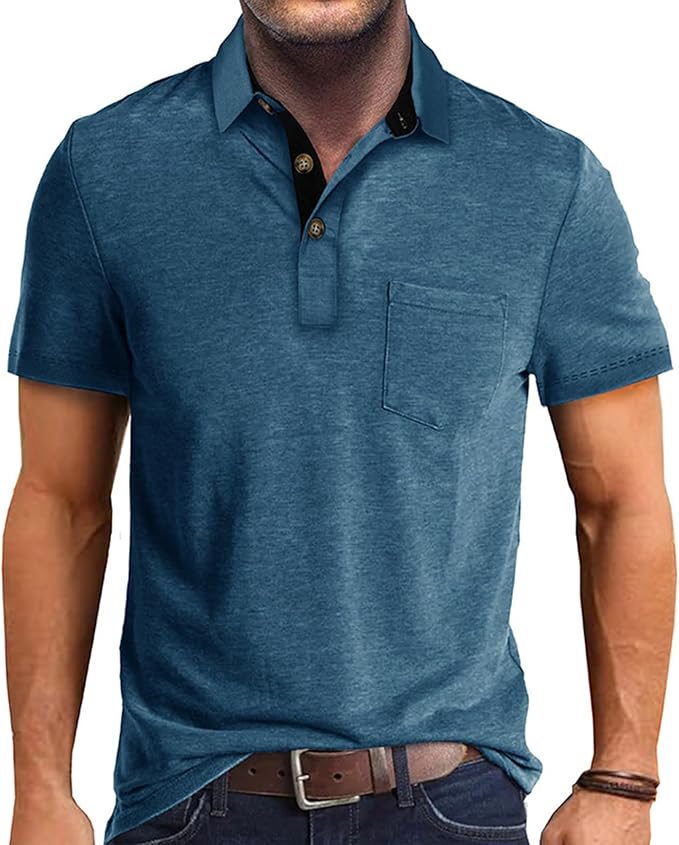 SEGANUP Men's Fashion Polo Shirts Short Sleeve Casual Cotton Golf Shirts Moisture Wicking Polo Shirt with Pocket