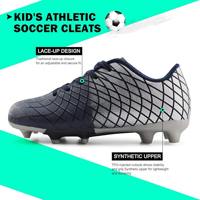 JABASIC Kids Outdoor Soccer Cleats Athletic Firm Ground Football Shoes