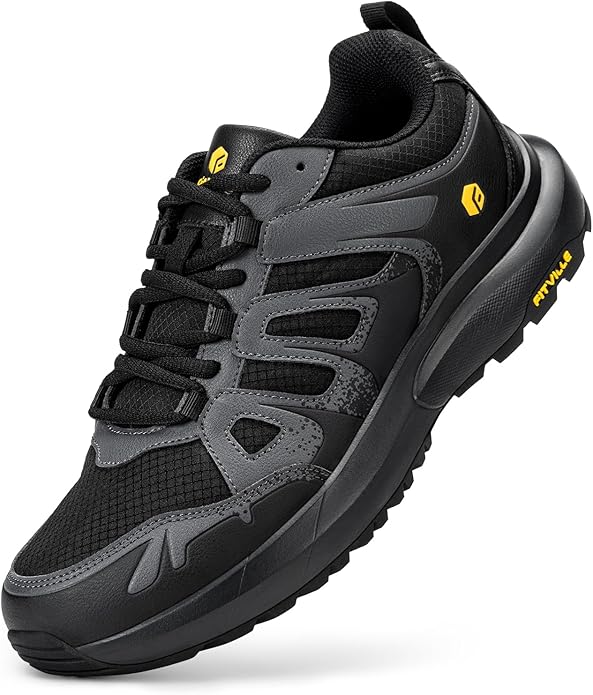 FitVille Men's Wide Hiking Shoes Water Repellent Trekking Trails Outdoor Sneakers Cushioned Lightweight Walking Running Shoes with Arch Support