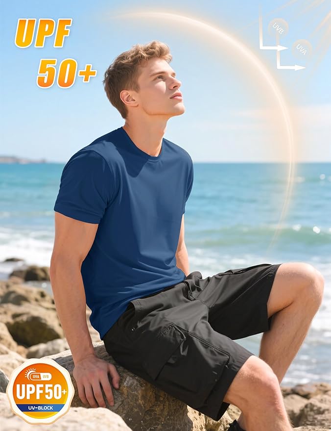 KEFITEVD Men's Short Sleeve UPF 50+ Sun Protection Shirts Quick Dry Rashguard Swim Shirt SPF Workout Fishing Athletic T-Shirt