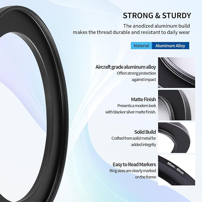 55-82mm Step-Up Ring Adapter, 55mm to 82mm Step Up Filter Ring for 55mm Lens Mount 82mm for DSLR Lenses and ND UV CPL IR Filters （55-82mm）