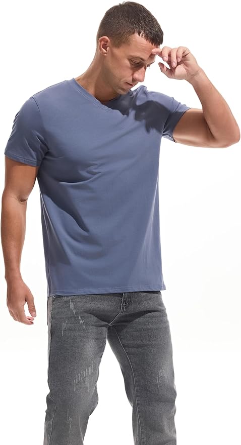 VEIISAR Premium V Neck T Shirts for Men - Modern Fitted Tees Vneck Undershirts
