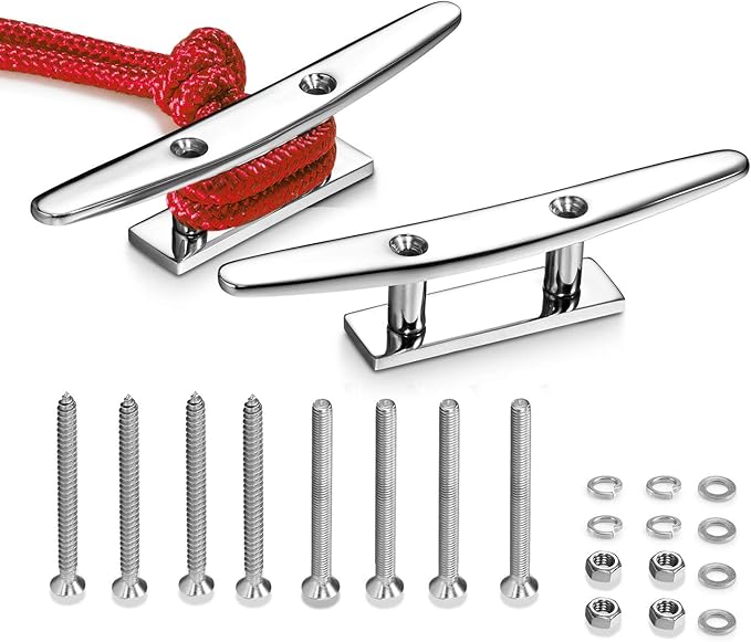 Boat Cleat 5 Inch Open Base 2 Pcs, Small Dock Cleat, Heavy Duty 316 Stainless Steel, Curtain Tie, Hook, Include Installation Screws