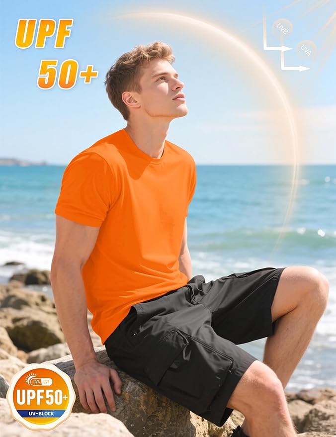 KEFITEVD Men's Short Sleeve UPF 50+ Sun Protection Shirts Quick Dry Rashguard Swim Shirt SPF Workout Fishing Athletic T-Shirt