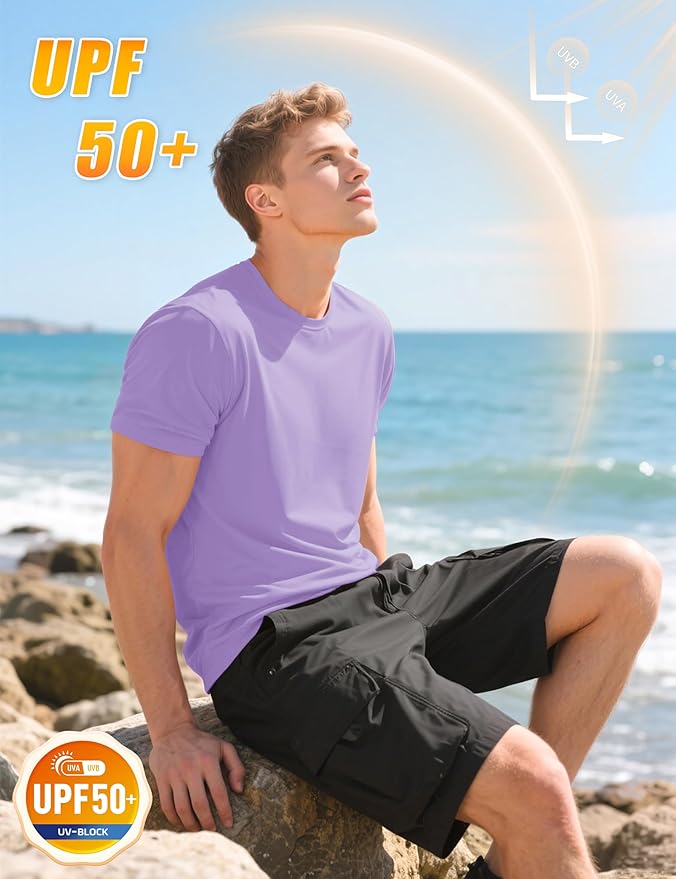 KEFITEVD Men's Short Sleeve UPF 50+ Sun Protection Shirts Quick Dry Rashguard Swim Shirt SPF Workout Fishing Athletic T-Shirt