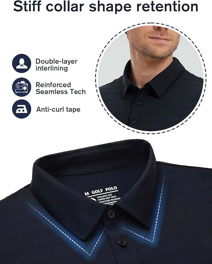 fit space Men’s Performance Golf Polo, Cooling Tennis Shirts, Seamless Stretch, Quick-Dry Short Sleeve with IceSilk Tech