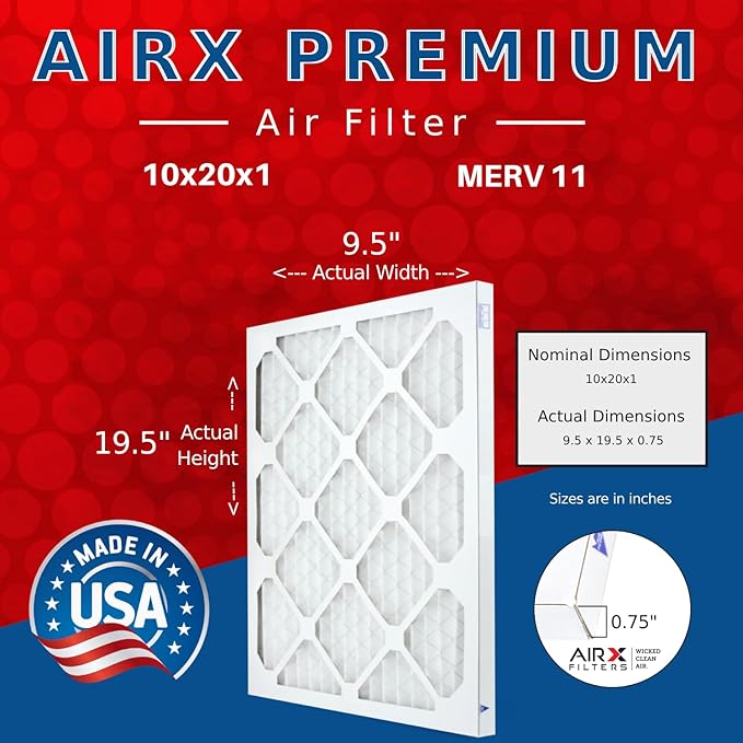 AIRX FILTERS WICKED CLEAN AIR. 10x20x1 Air Filter MERV 11 Electrostatic Pleated Air Conditioner Filter 6 Pack HVAC AC Furnace Filters