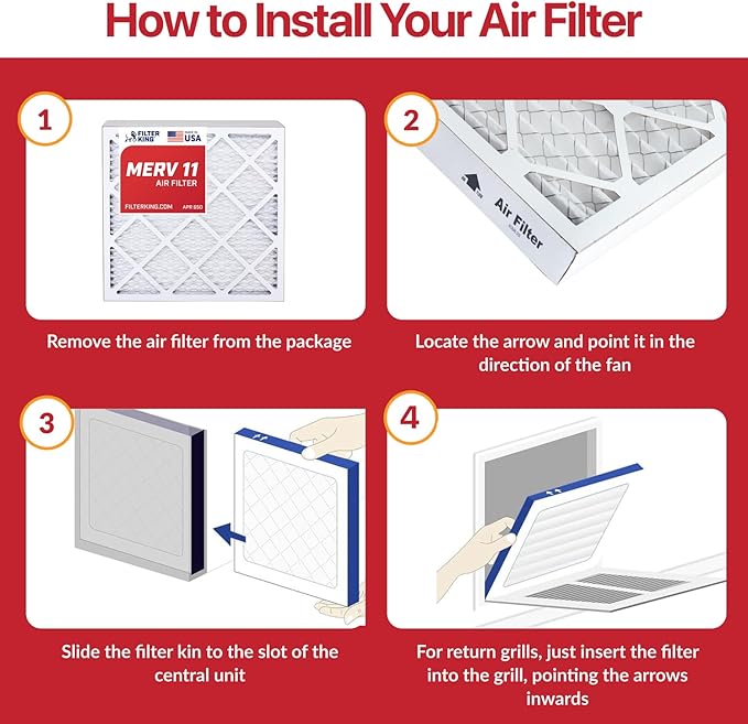 Filter King Air Filters 20.75x21.75x1 | 4-PACK | MERV 11 HVAC Pleated AC Furnace Filters | Actual Size 20.75 x 21.75 x .75"