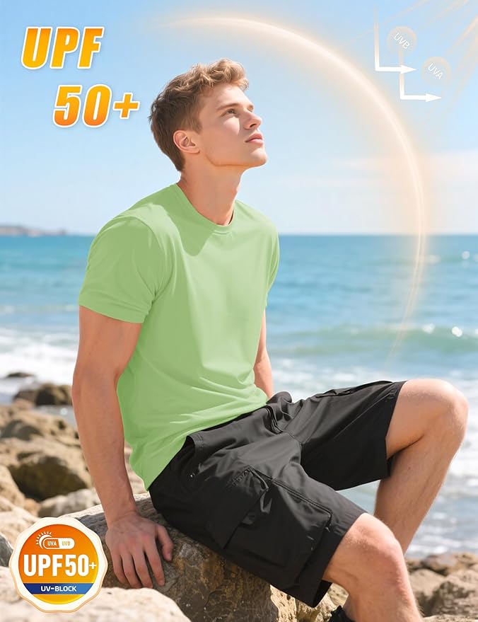 KEFITEVD Men's Short Sleeve UPF 50+ Sun Protection Shirts Quick Dry Rashguard Swim Shirt SPF Workout Fishing Athletic T-Shirt