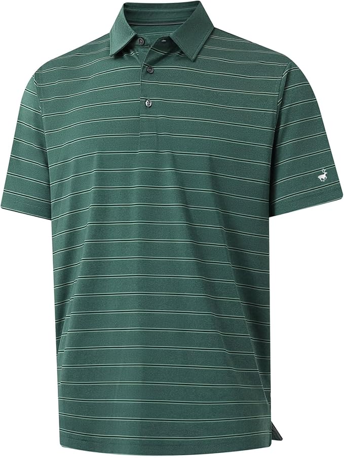 Rouen Polo Shirts for Men Dry Fit Performance Heather Stripe Golf Polo Moisture Wicking Lightweight Breathable Golf Shirts