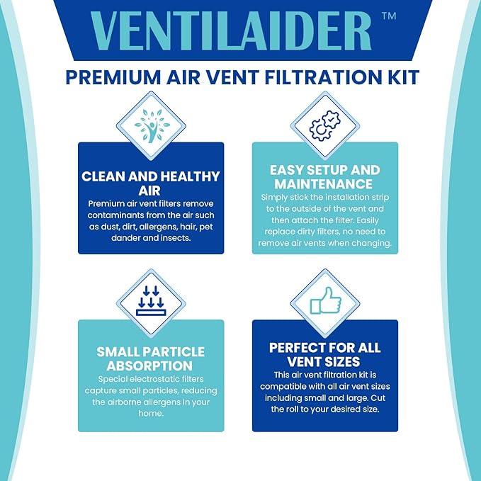 Complete Air Vent Register Filter Set Cut To Fit Any Size 16" x 60" & 50" Installation Tape, Electrostatic Fabric. Purifies Air, Helps Reduce Dust From Ducts, AC Furnace System