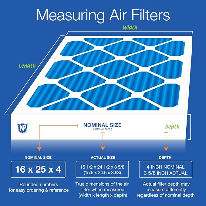 Nordic Pure 16x25x4 (Actual Size: 15 1/2 x 24 1/2 x 3 5/8) Pleated Air Filters MERV 7 Plus Carbon 6 Pack