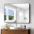 30x40 inch Bathroom Mirror,Black Rectangle Mirror,Wall Mounted Bathroom Frame Vanity Mirror with Round Corner for Bedroom Living Room, Entryway Hangs Horizontal or Vertical