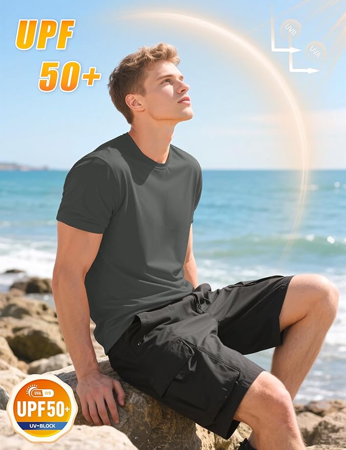 KEFITEVD Men's Short Sleeve UPF 50+ Sun Protection Shirts Quick Dry Rashguard Swim Shirt SPF Workout Fishing Athletic T-Shirt