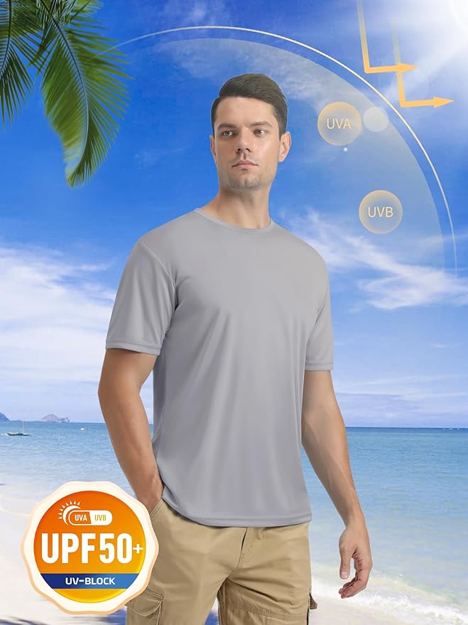 MAGCOMSEN Men's Short Sleeve UPF 50+ T-Shirt Quick Dry Rash Guard Athletic Running Swim Top Tee Performance Water Shirts