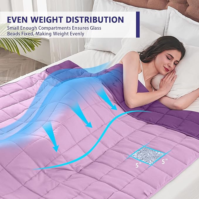 yescool Weighted Blanket for Adults (17 lbs, 60" x 80", Purple) Cooling Heavy Blanket for Sleeping Perfect for 110-130 lbs, Queen Size Breathable Blanket with Premium Glass Bead, Machine Washable