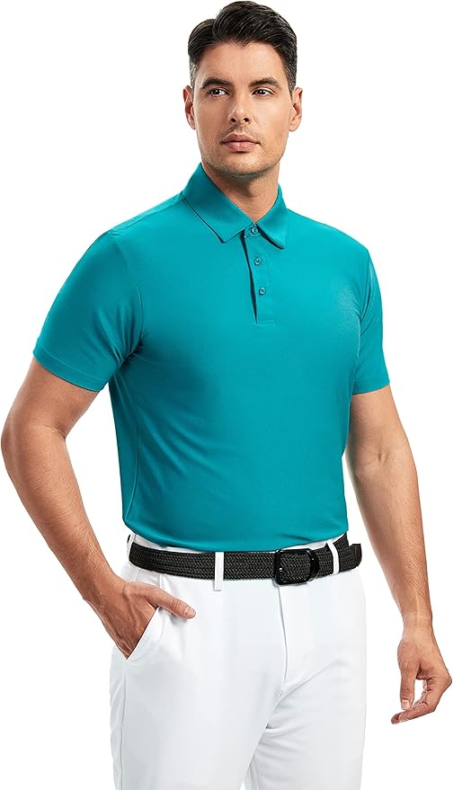 Damipow Premium Golf Shirts for Men Dry Fit Performance Polo Short Sleeve Collared Shirt