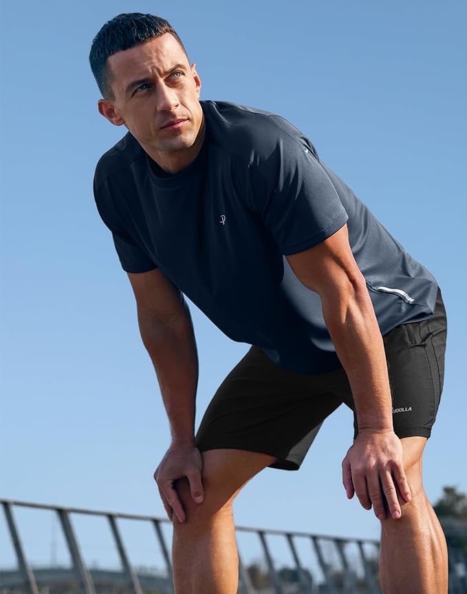 Pudolla Men's Workout Running T-Shirts Lightweight Quick Dry Athletic Gym Shirts for Men Short Sleeve Sport Tee Tops