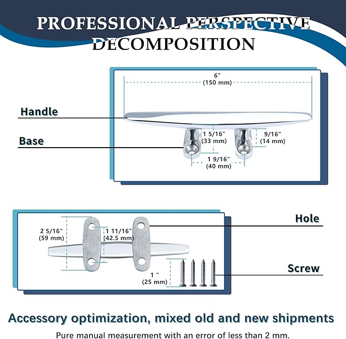 SHENGHUISS Boat Cleat 316 Stainless Steel Open Base Boat Dock Cleats Flat Top Mooring Cleat for Boat, Deck, Dock, Hook (4"/5"/6"/8"/10"/12")