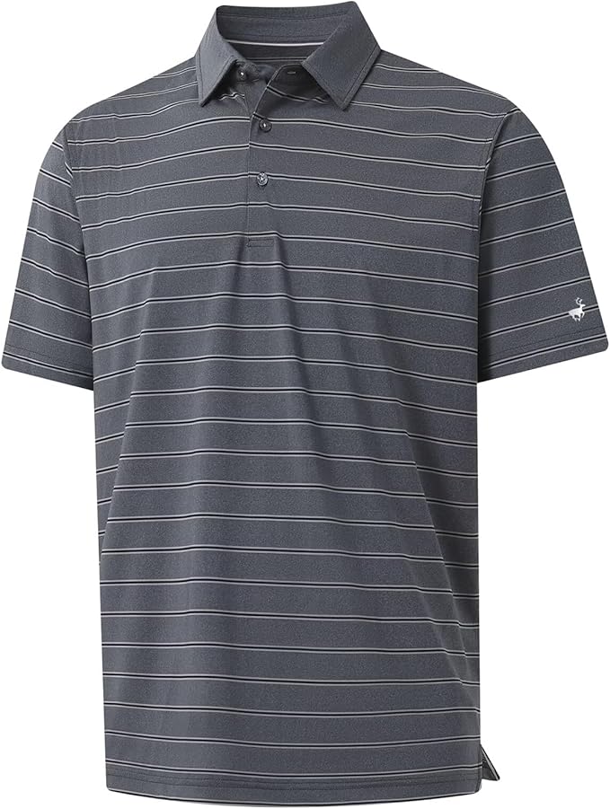 Rouen Polo Shirts for Men Dry Fit Performance Heather Stripe Golf Polo Moisture Wicking Lightweight Breathable Golf Shirts