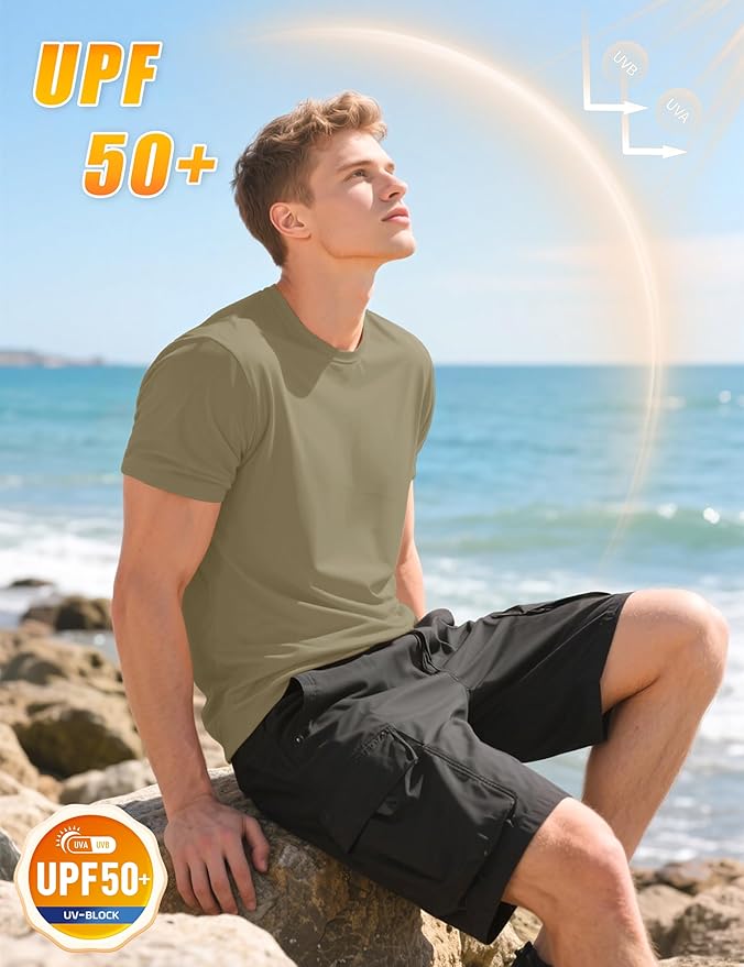 KEFITEVD Men's Short Sleeve UPF 50+ Sun Protection Shirts Quick Dry Rashguard Swim Shirt SPF Workout Fishing Athletic T-Shirt