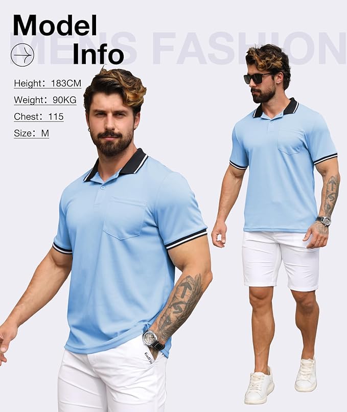 ZITY 3 Pack Men Polo Shirts Short Sleeve with Pocket Sport Wicking Shirts for Men Casual Athletic Collared T-Shirts