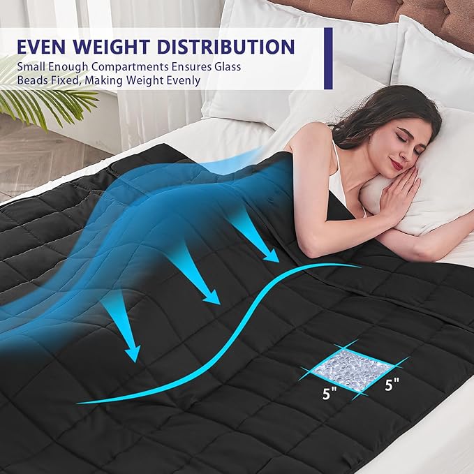 yescool Weighted Blanket for Adults (12 lbs, 60" x 80", Black) Cooling Heavy Blanket for Sleeping Perfect for 110-130 lbs, Queen Size Breathable Blanket with Premium Glass Bead, Machine Washable