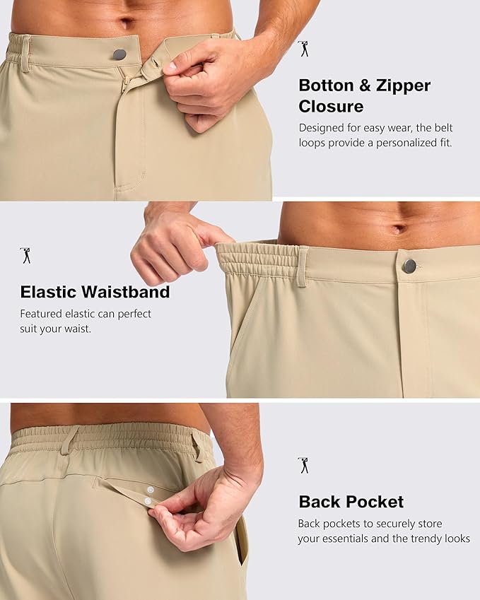 Pudolla Men's Casual Shorts 7"/9" Lightweight Golf Shorts with 3 Pockets Stretch Quick Dry Comfy Work Shorts