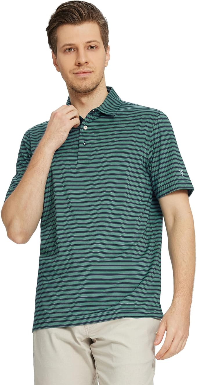 M MAELREG Golf Shirts for Men Short Sleeve Dry Fit Casual Striped Performance Moisture Wicking Collared Mens Polo Shirts