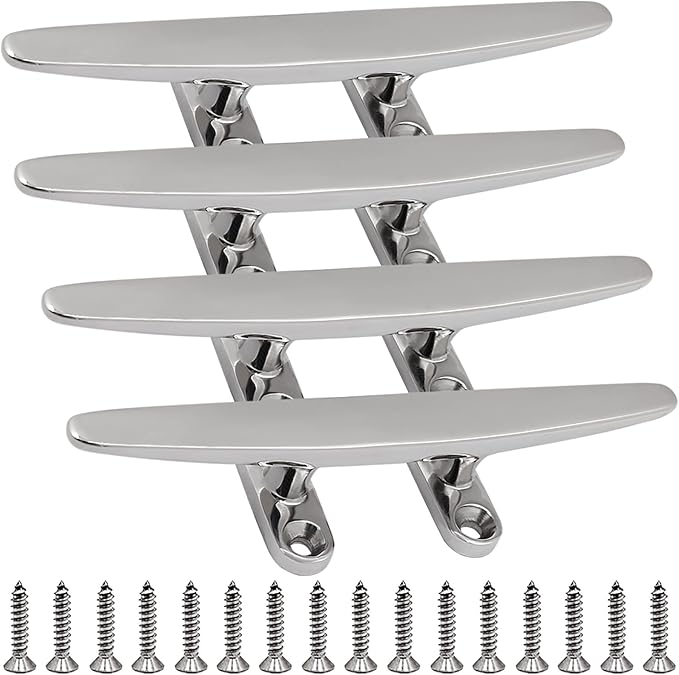 SHENGHUISS Boat Cleat 316 Stainless Steel Open Base Boat Dock Cleats Flat Top Mooring Cleat for Boat, Deck, Dock, Hook (4"/5"/6"/8"/10"/12")