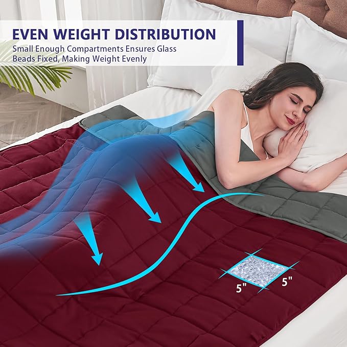 yescool Weighted Blanket for Adults (17 lbs, 60" x 80", Red Grey) Cooling Heavy Blanket for Sleeping Perfect for 110-130 lbs, Queen Size Breathable Blanket with Premium Glass Bead, Machine Washable