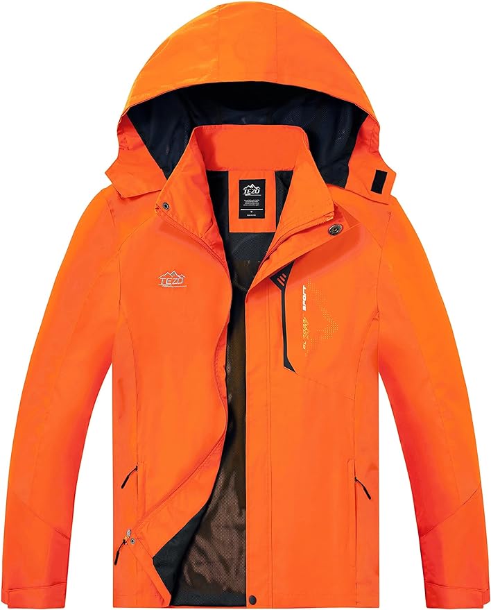 TEZO Mens Rain Jacket Waterproof with Hooded Hiking Coat Lightweight Windbreaker