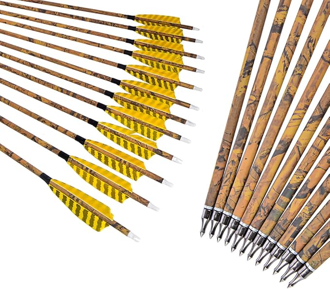 ZSHJGJR 30” Archery Carbon Arrows Hunting Arrows with 4” Turkey Feather Removable Tips Targeting Practice Arrows 500 Spine for Compound & Recurve & Traditional Bow 6/12pcs
