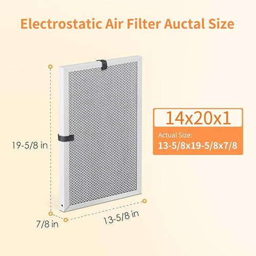 2-Pack 14x20x1 MERV 8 Reusable & Washable Electrostatic Air Filters - Long-Lasting Filter for HVAC, Furnace & Air Conditioner Units, Actual Size: 13-5/8” x 19-5/8” x 7/8”