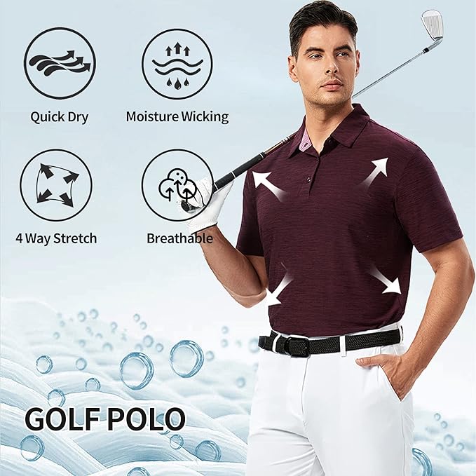 Damipow Premium Golf Shirts for Men Dry Fit Performance Polo Short Sleeve Collared Shirt