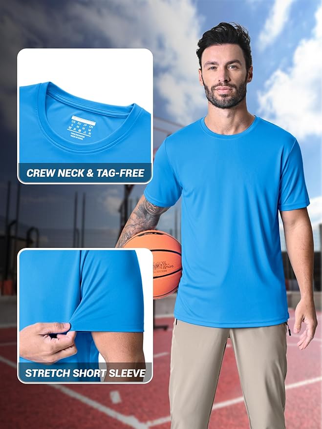 MAGCOMSEN Men's Short Sleeve UPF 50+ T-Shirt Quick Dry Rash Guard Athletic Running Swim Top Tee Performance Water Shirts