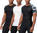 DEVOPS 3 Pack Men's Cool Dry Short Sleeve Compression Shirts, Sports Baselayer T-Shirts Tops, Athletic Workout Shirt